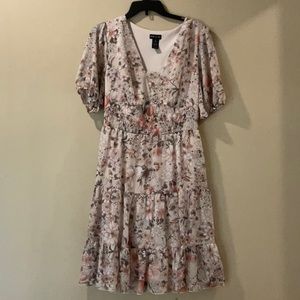 Cute Floral Midi Dress with Puff Sleeves